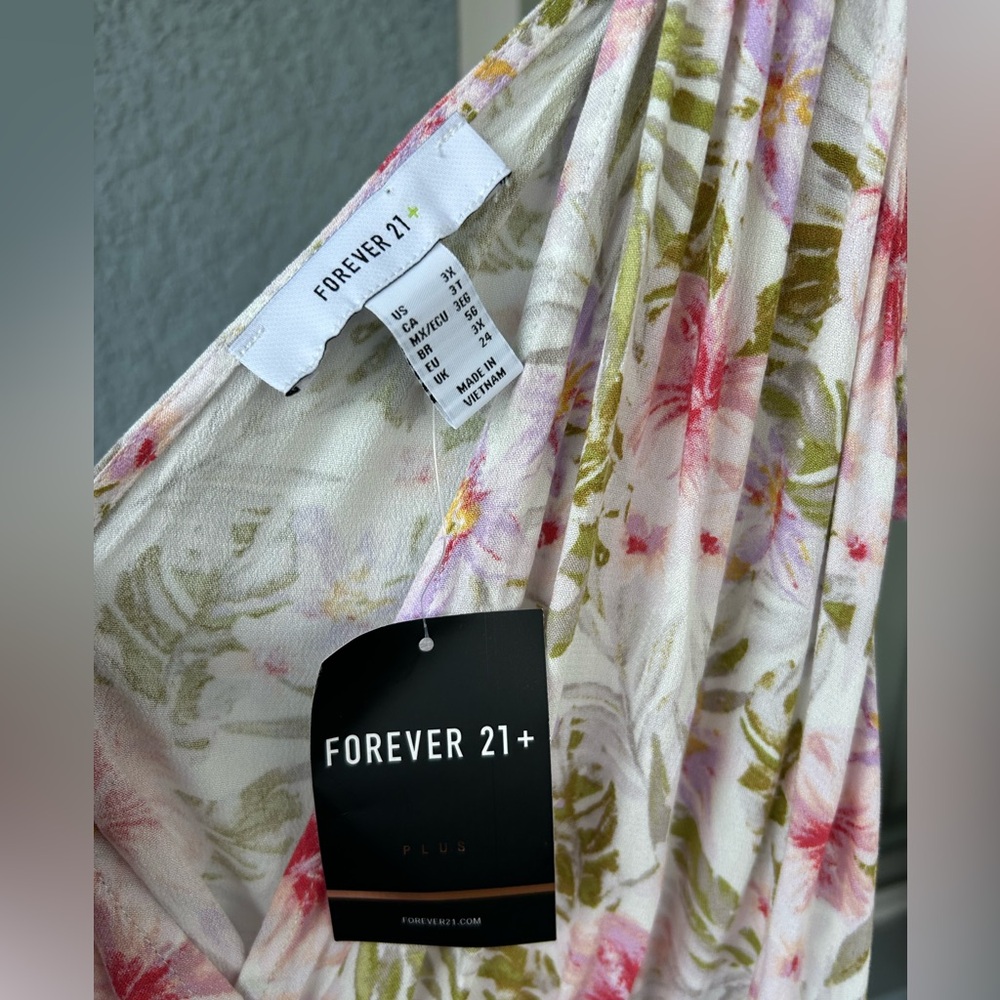Forever 21 Floral Tropical Self Tie Straps Deep V-neck Tiered Hem Maxi Dress 3X - Picture 5 of 6